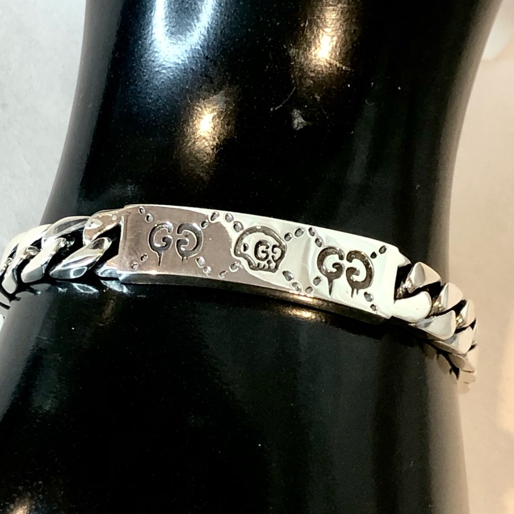 GUCCI Ghost GG Chain Link Sterling Silver 925 Bracelet Sz 20 NIB - Picture 3 of 17